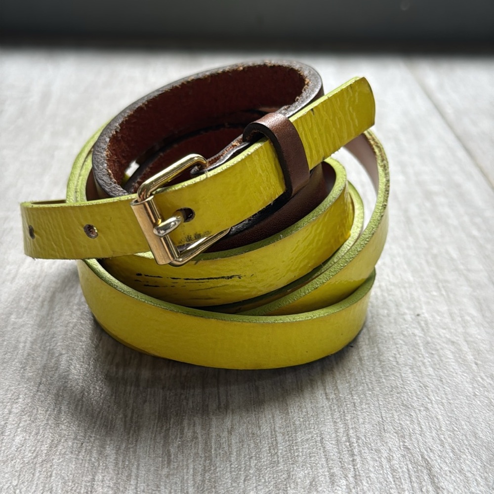 Maison Boinet Yellow and Brown Leather Double Wrap Belt Size 80 32